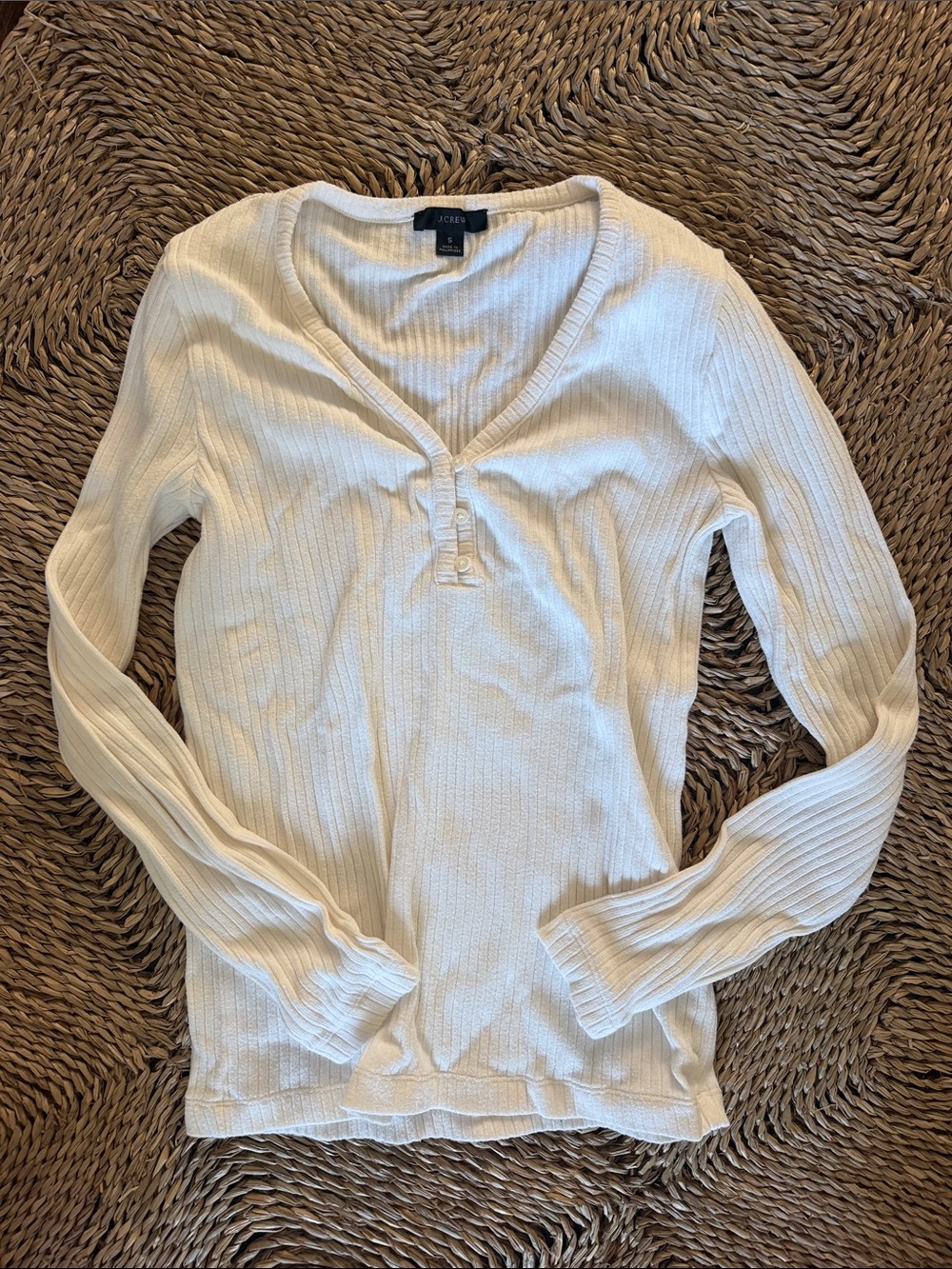 J. Crew Cream Ribbed Henley Long Sleeve Top